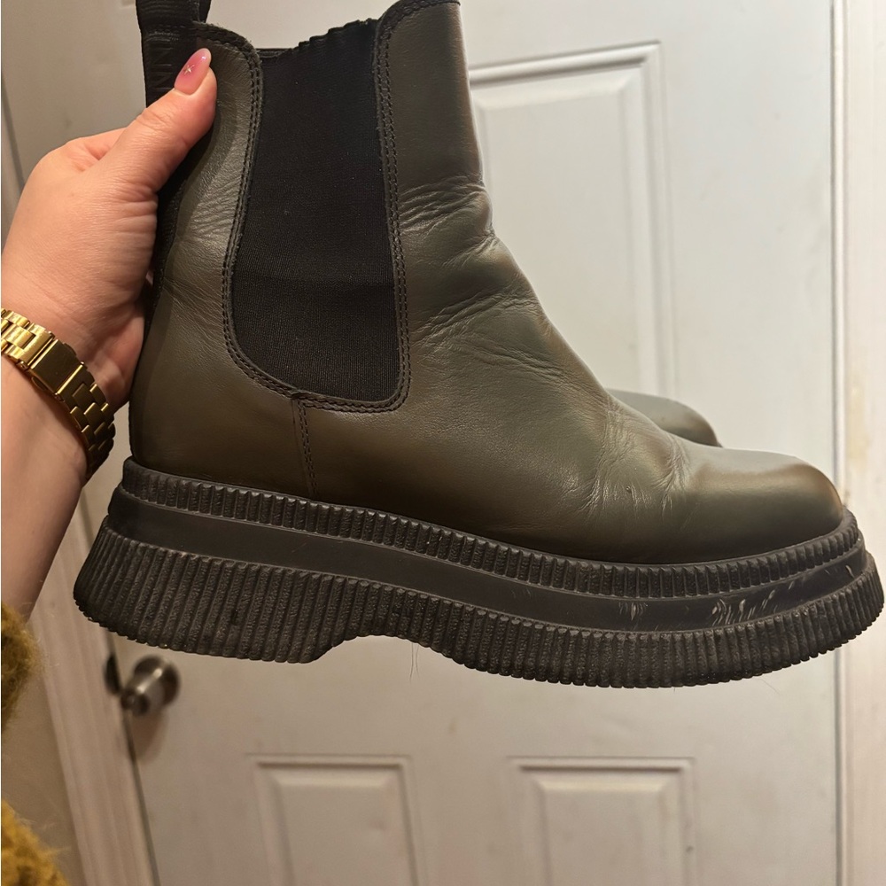 GANNI LEATHER CREEPER BOOTS